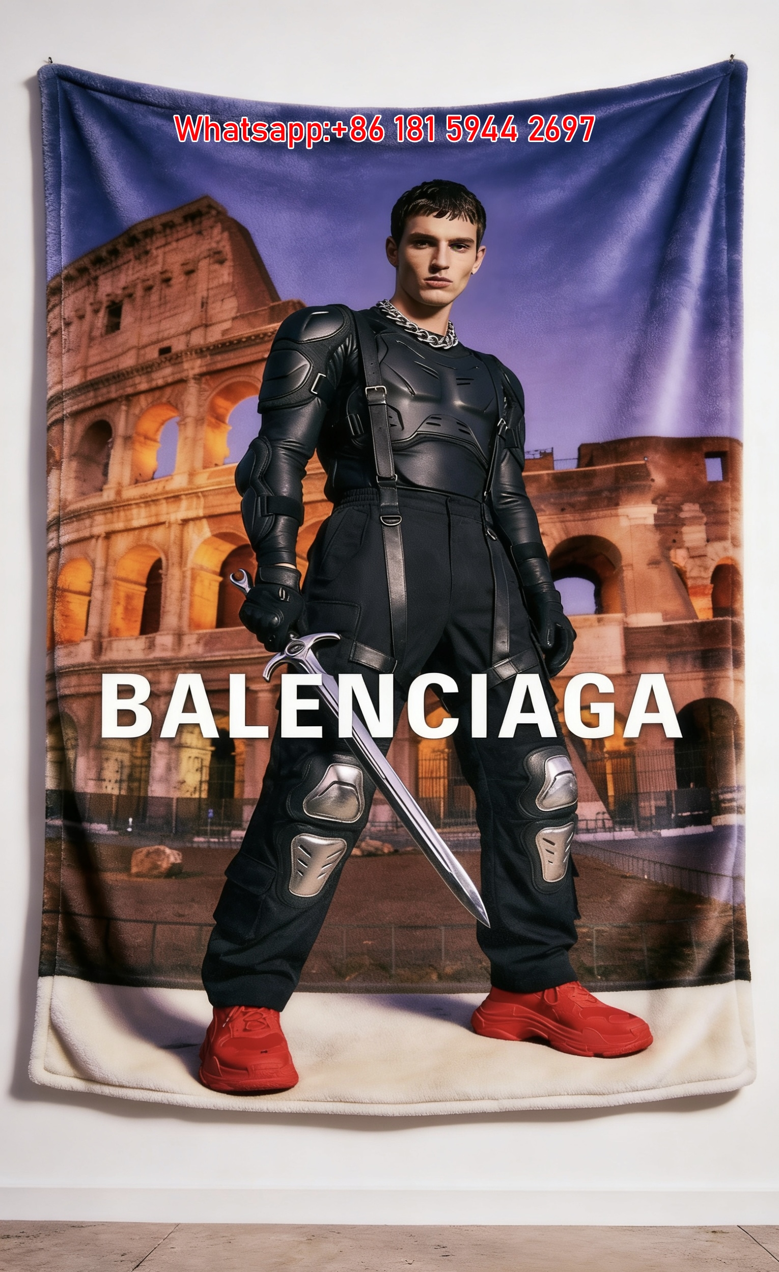 Balenciaga Colosseum Warrior Print Fleece Throw Blanket BA458